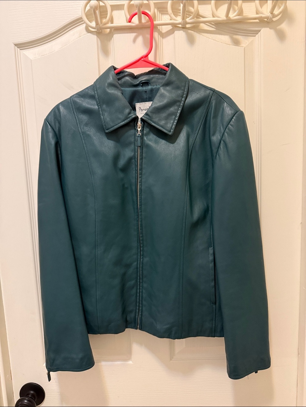 Pamela McCoy Teal Leather Zip Jacket